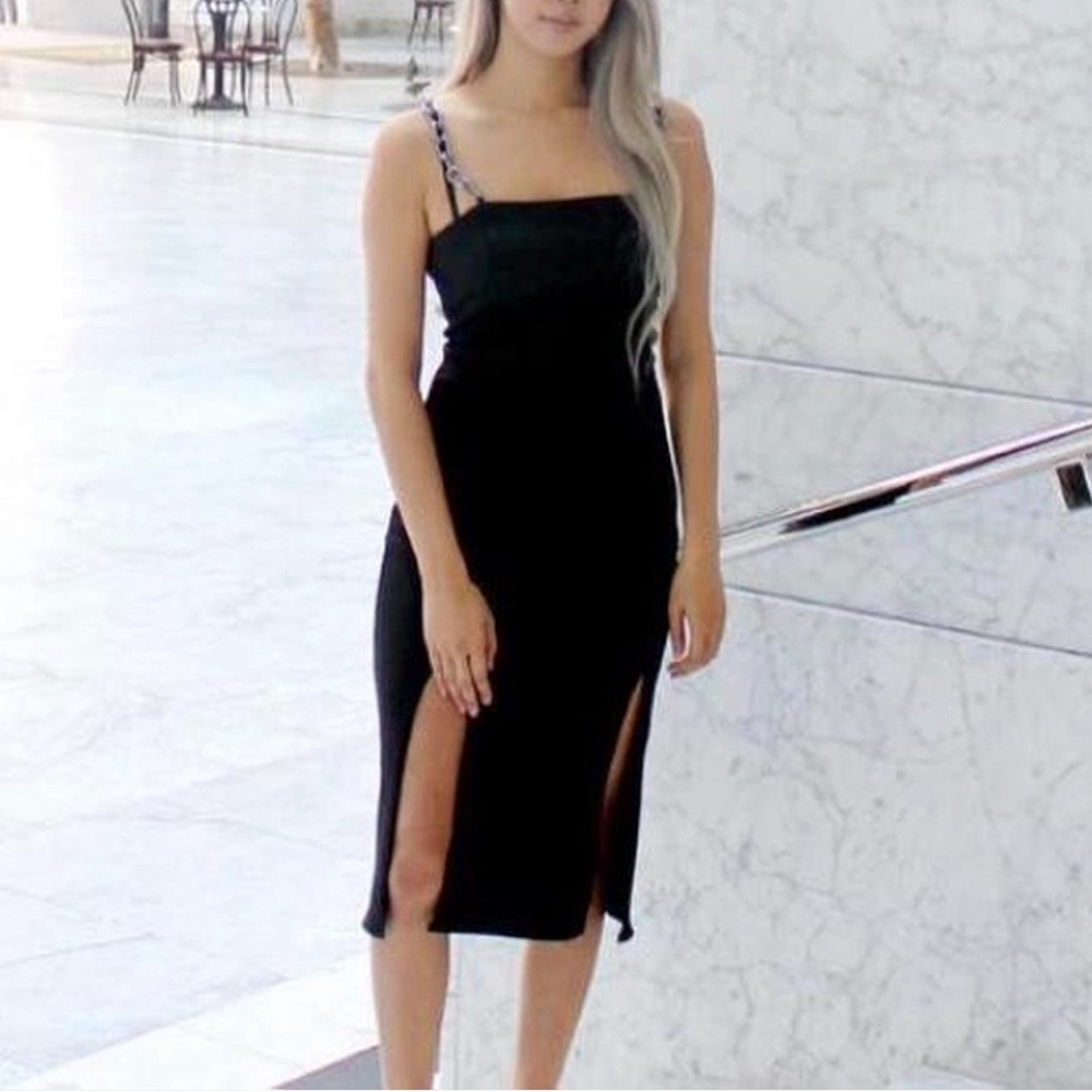 Topshop black maxi dress with chain straps and double slits size 2
